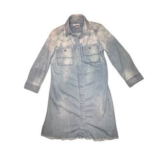 7 For All Mankind Shirt Dress Womens Medium Blue Denim Faded Washed Button Up